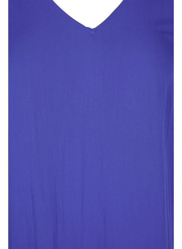 Short-sleeved viscose dress with v-neck, Dazzling Blue, Packshot image number 2