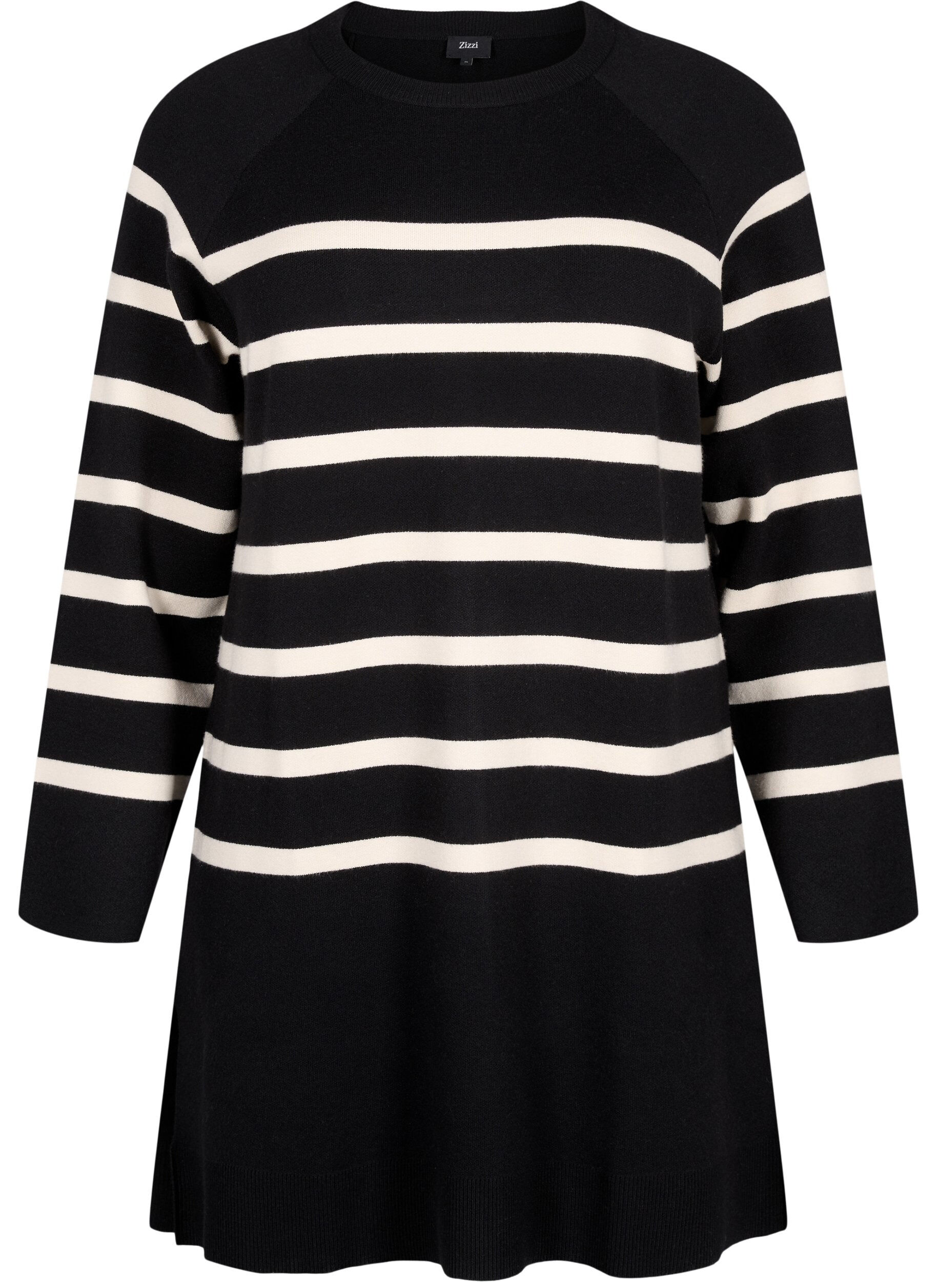 Zizzi Dzianinowa sukienka z okraglym dekoltem i rozcieciem, Czarne, Packshot image number 0