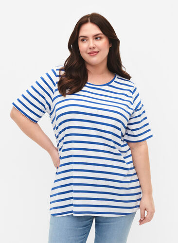 Bawelniana koszulka w paski, Blue Stripes, Model image number 0