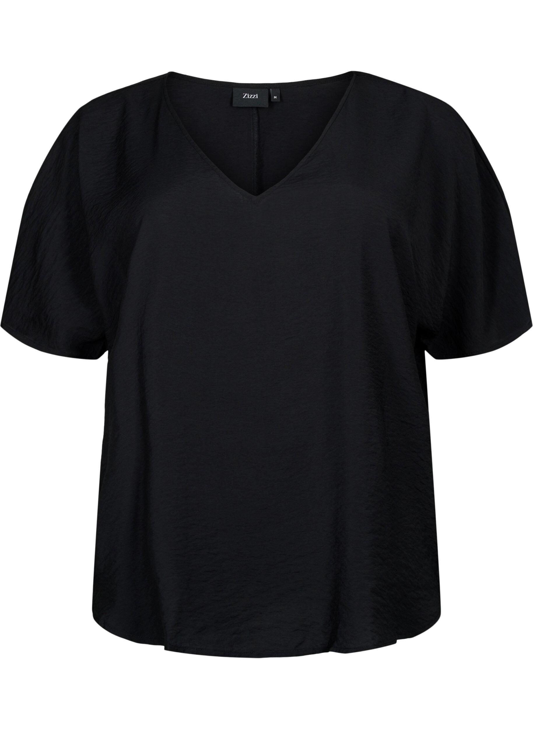 Zizzi Short-sleeved viscose blouse with v-neck, Black, Packshot image number 0