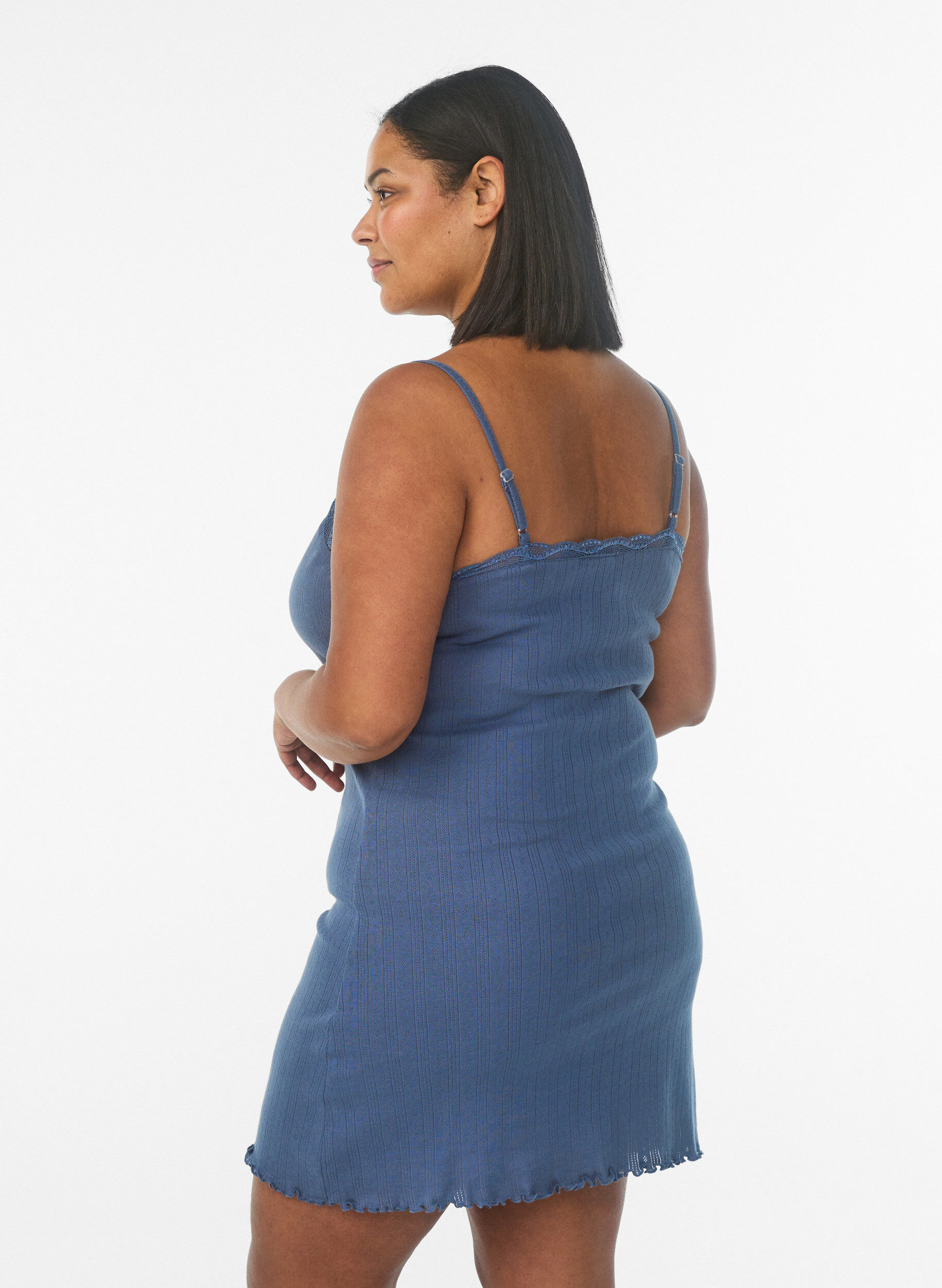 Zizzi Szlafrok z cienkimi ramiaczkami i wzorem tekstylnym, Niebieskie, Model image number 2