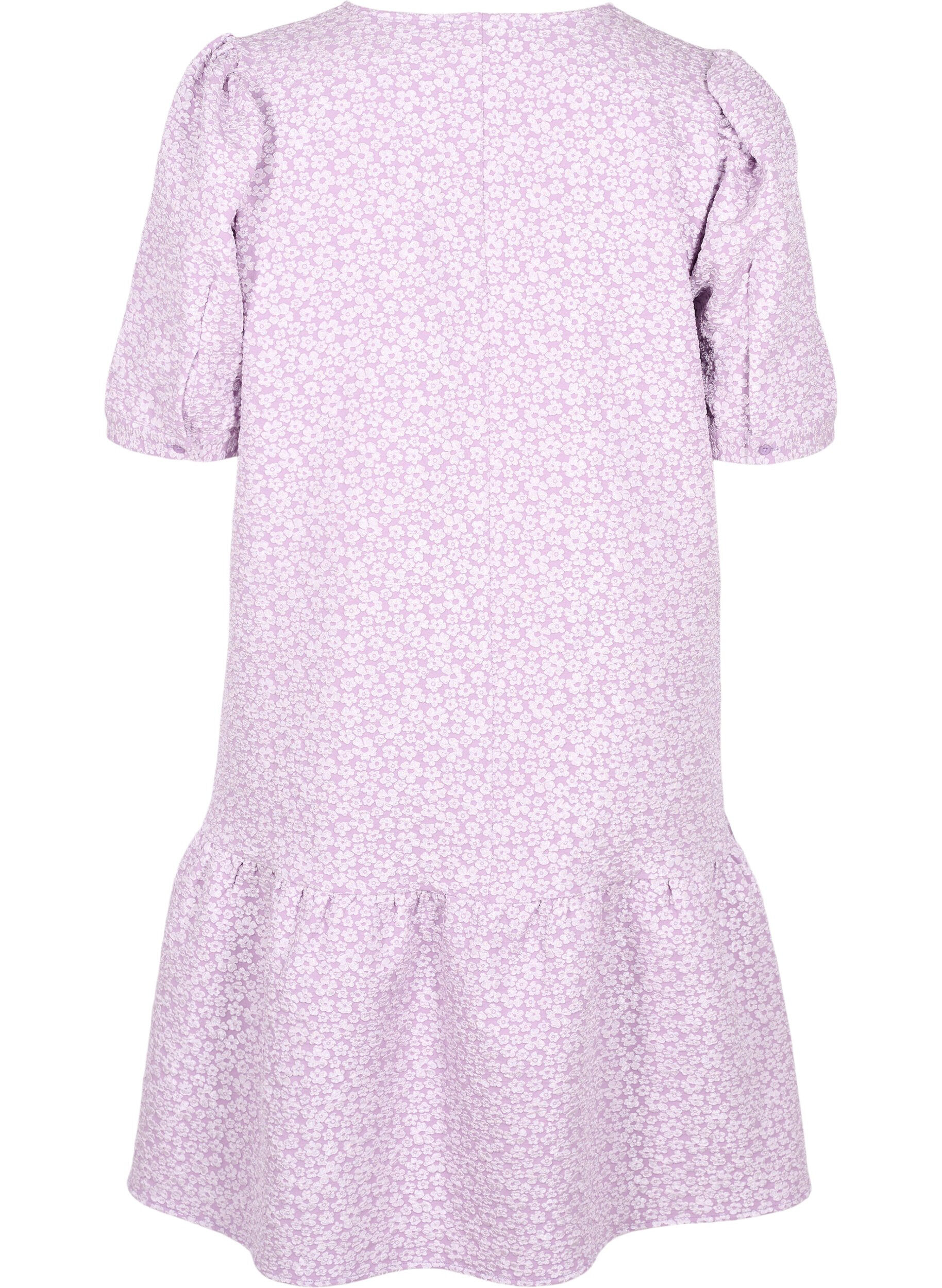 Zizzi Short-sleeved v-neck dress with floral texture, Regal Orchid , Packshot image number 1