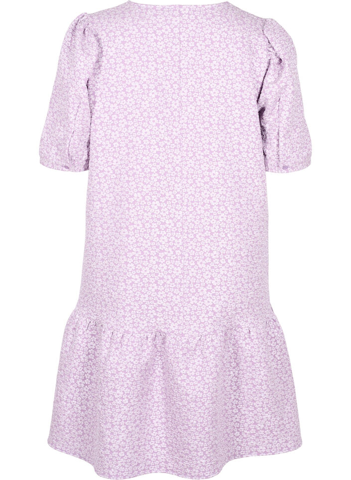 Short-sleeved v-neck dress with floral texture, Regal Orchid , Packshot image number 1