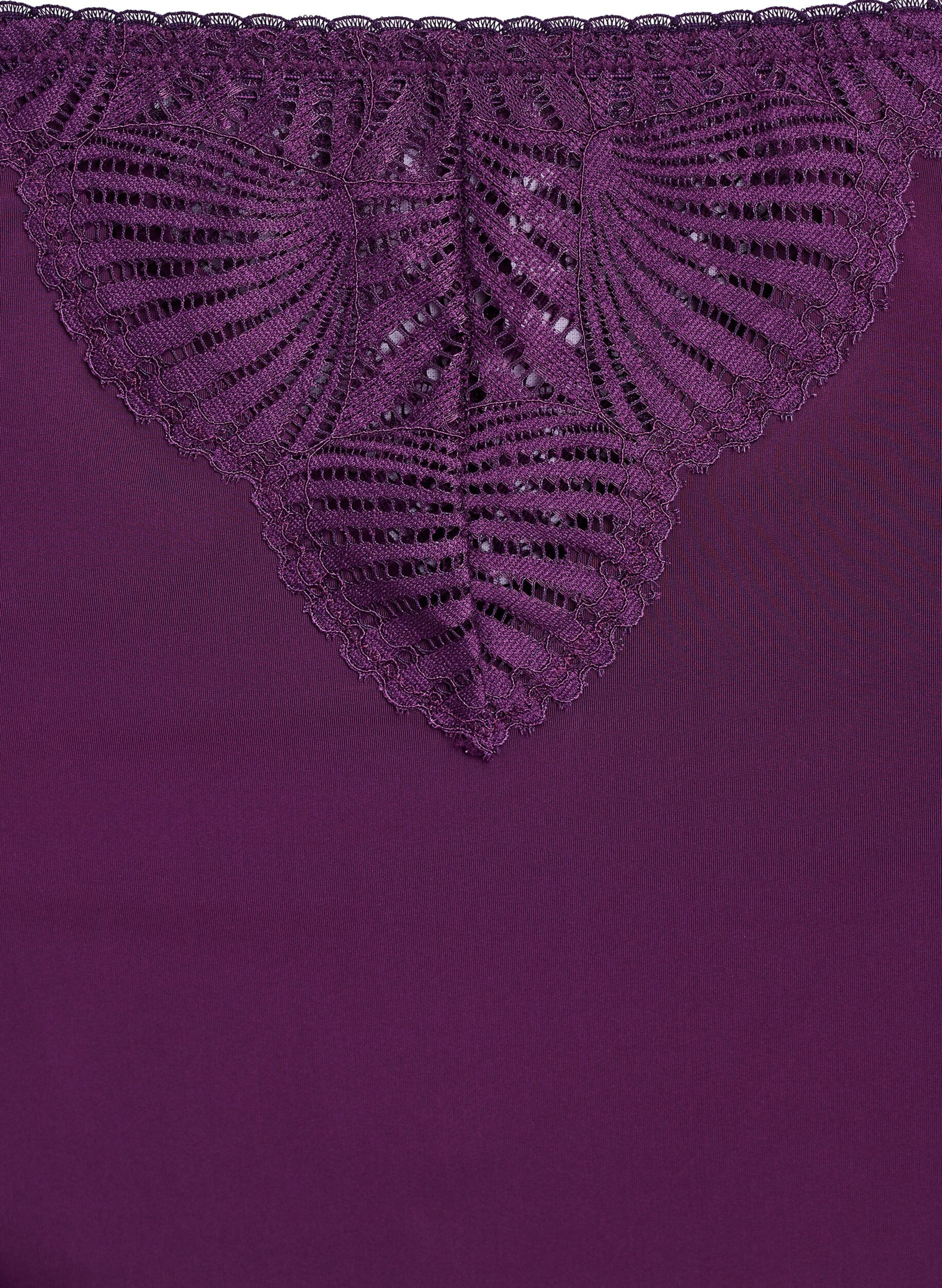 Zizzi Figi z mikrofibry z koronkowymi detalami, Ciemnobordowy, Packshot image number 2