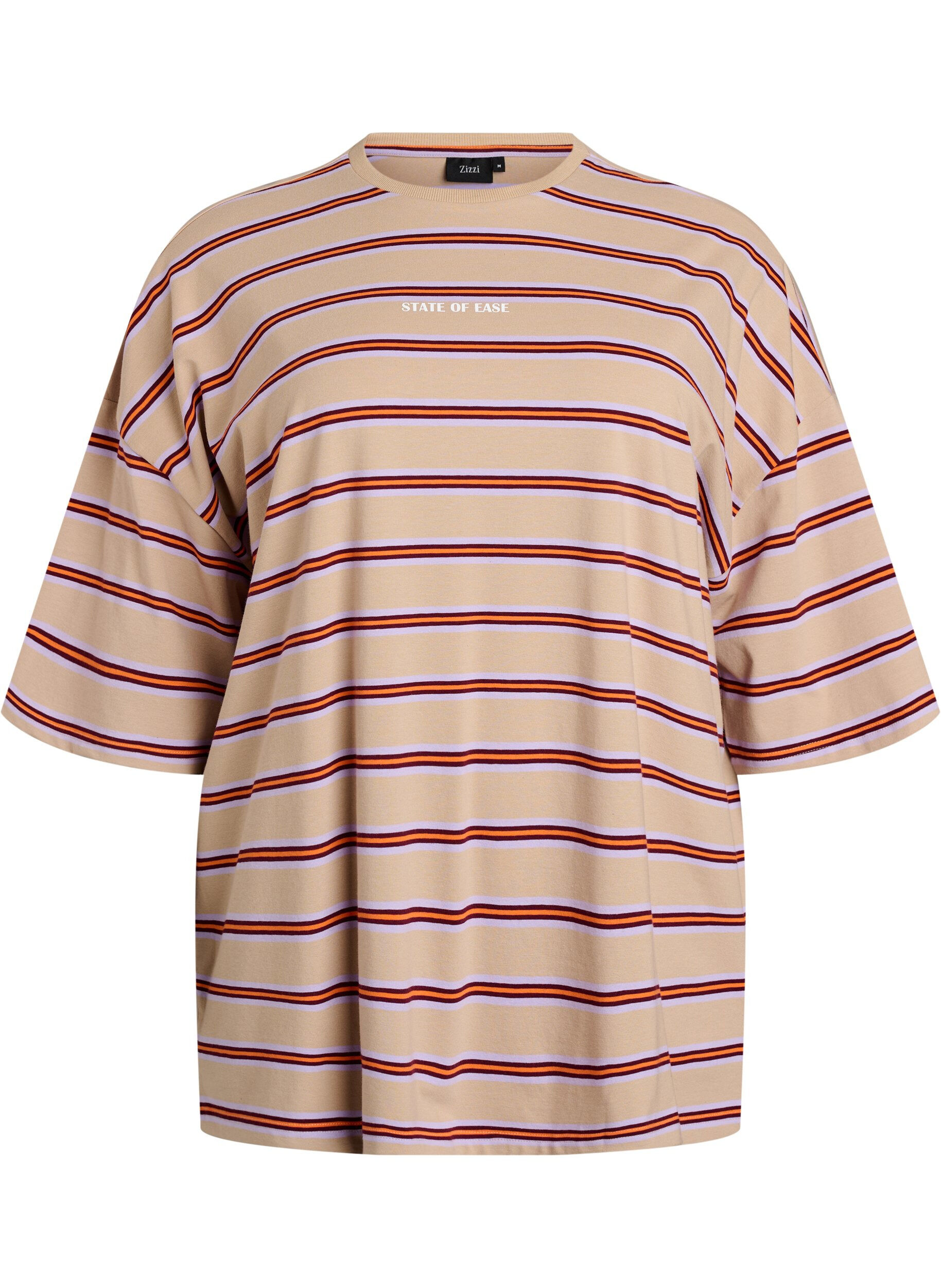 T-shirt w rozmiarze oversize z paskami i rekawami 1/2