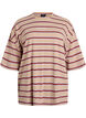 T-shirt w rozmiarze oversize z paskami i rekawami 1/2, Beżowy, Packshot image number 0