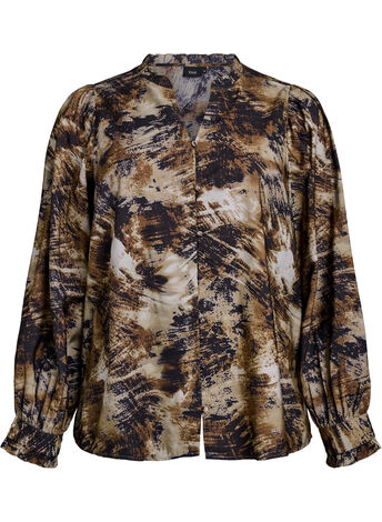 Bluzka z nadrukiem i guzikami, Zielony, Model