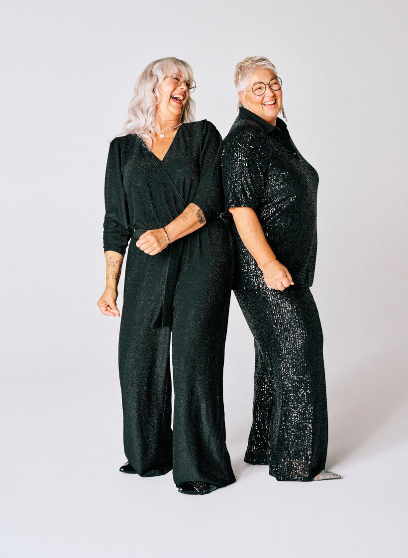 Cekinowa bluzka z kolnierzykiem polo i krótkim rekawem, Czarne, Image image number 0