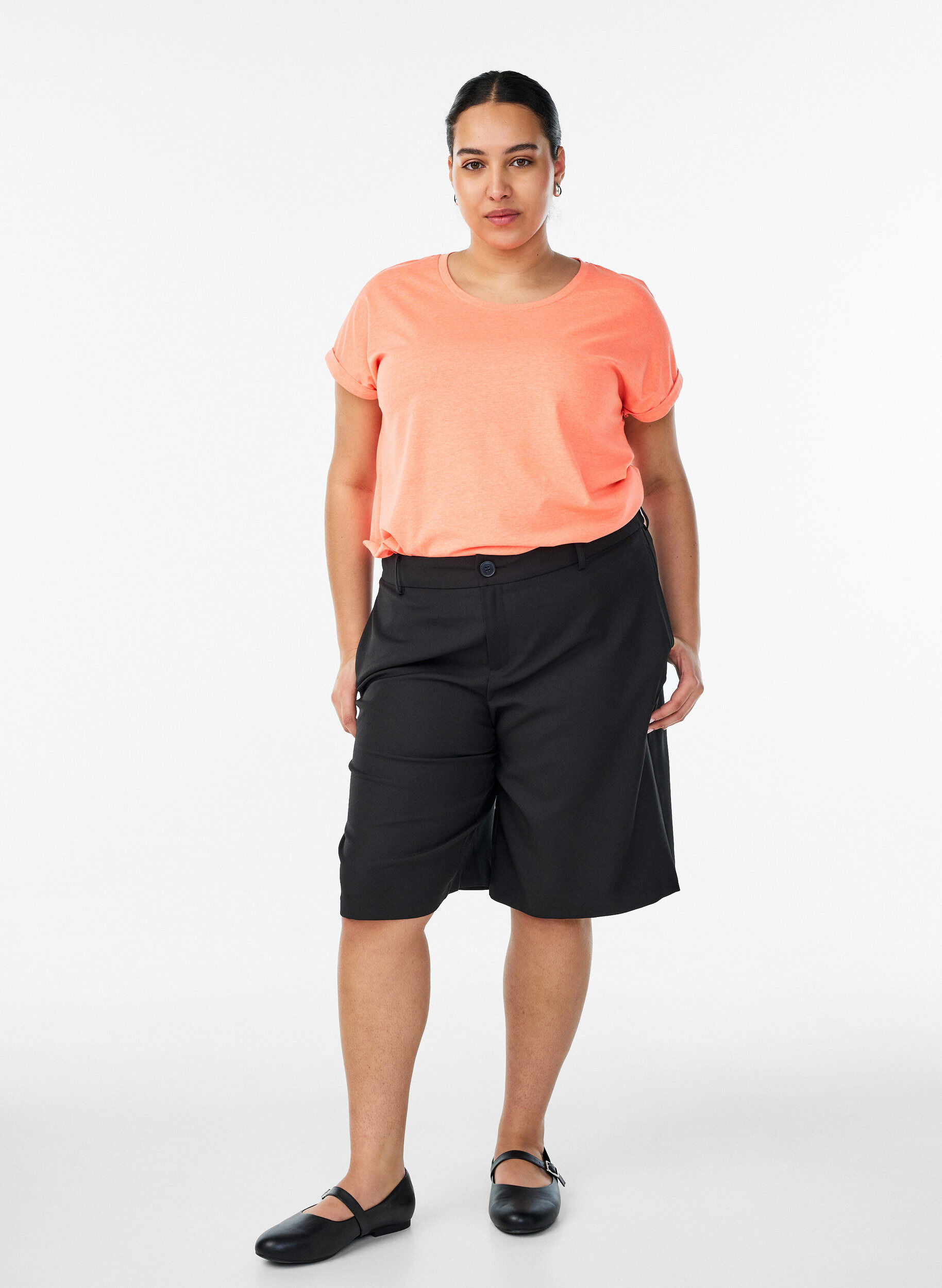 Zizzi Bawelniant T-shirt w neonowym kolorze, Pomarańczowy, Model image number 1