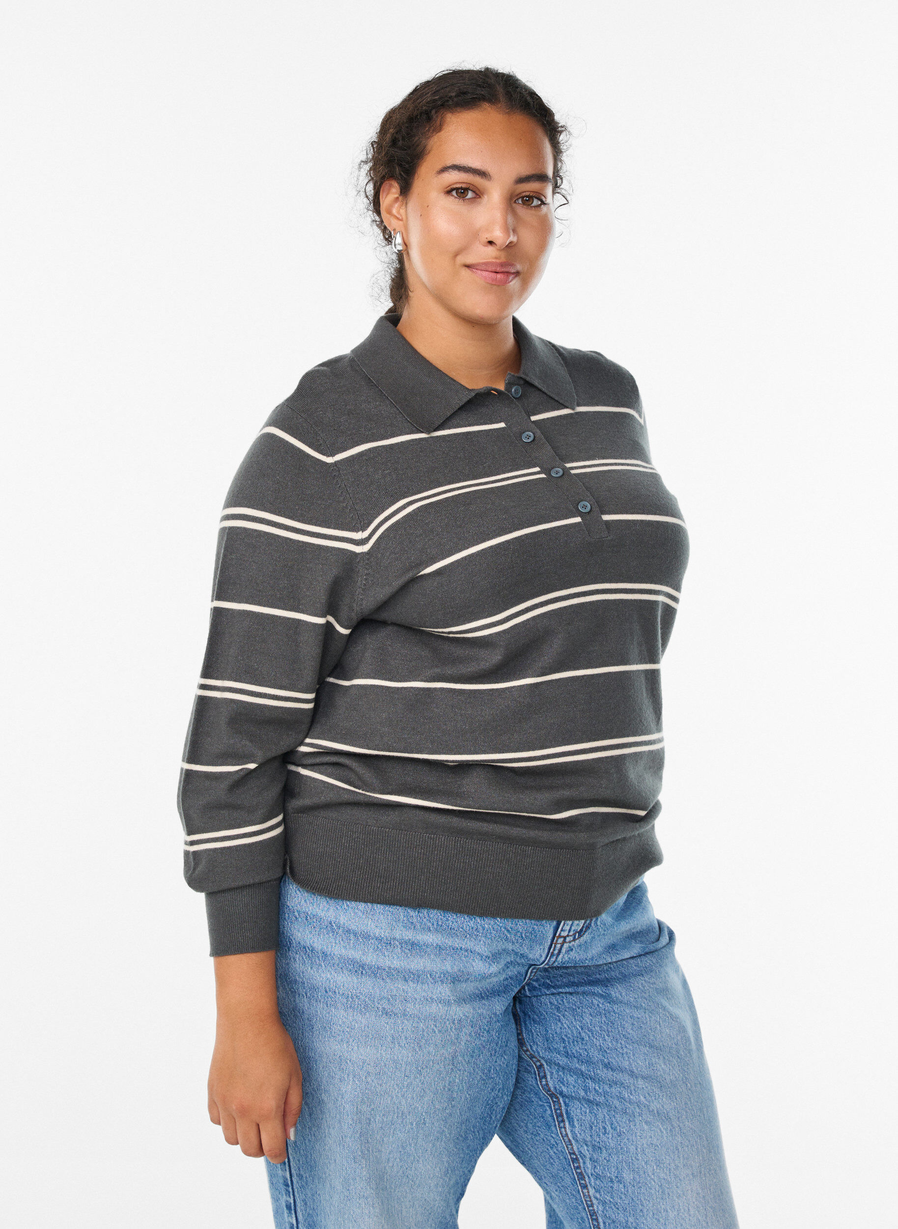 Dzianinowa bluzka z kolnierzykiem, Zielony, Model