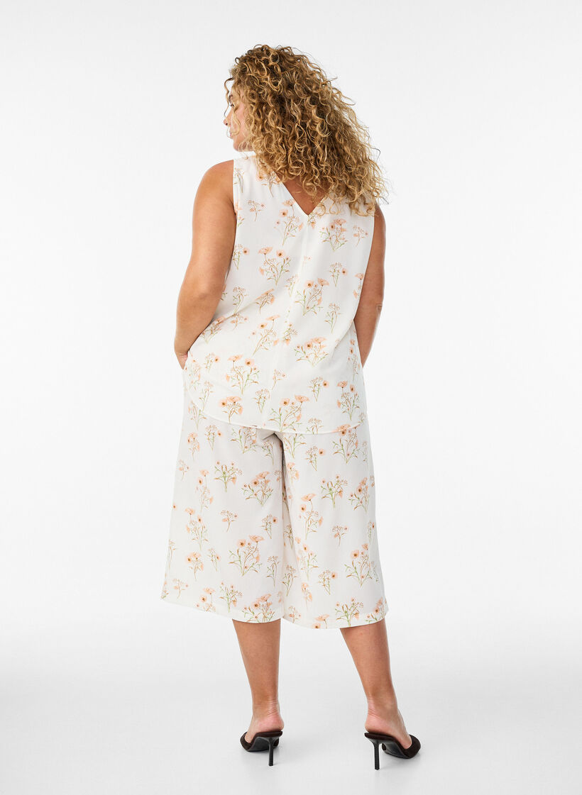 Spodnie culotte z nadrukiem, Biały, Model image number 1