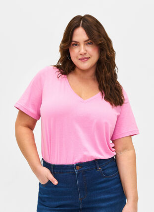 Flash - koszulka z dekoltem w szpic, Begonia Pink, Model image number 0