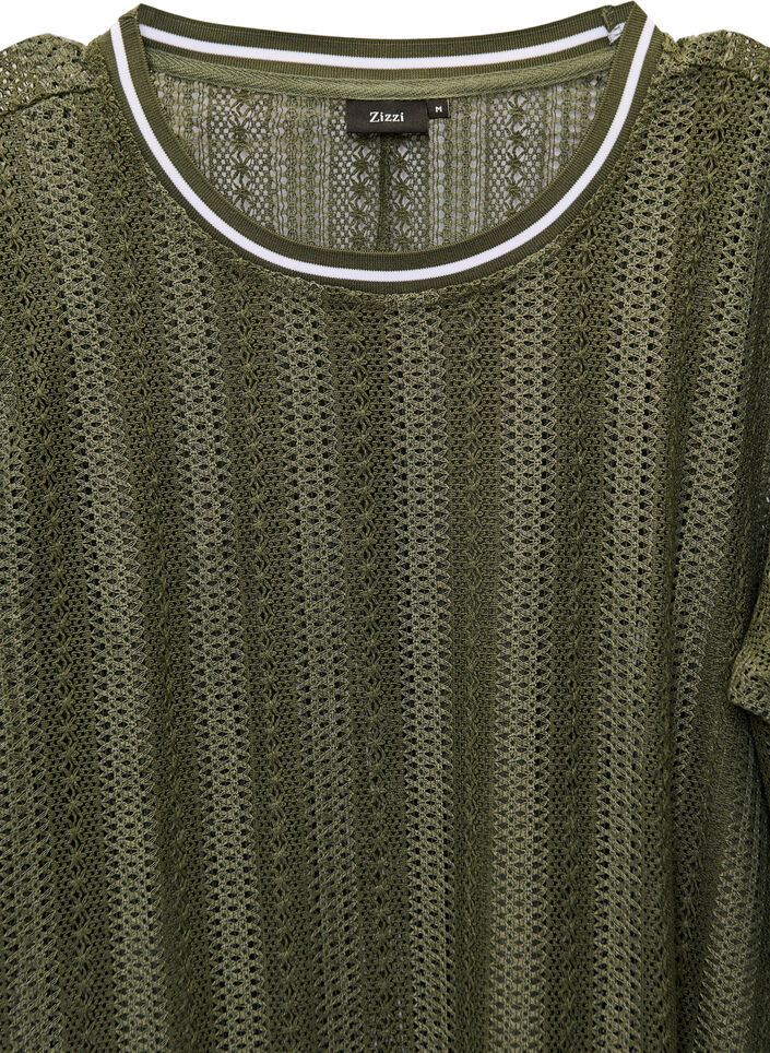 Sukienka midi z azurowym wzorem i krótkimi rekawami, Zielony, Packshot