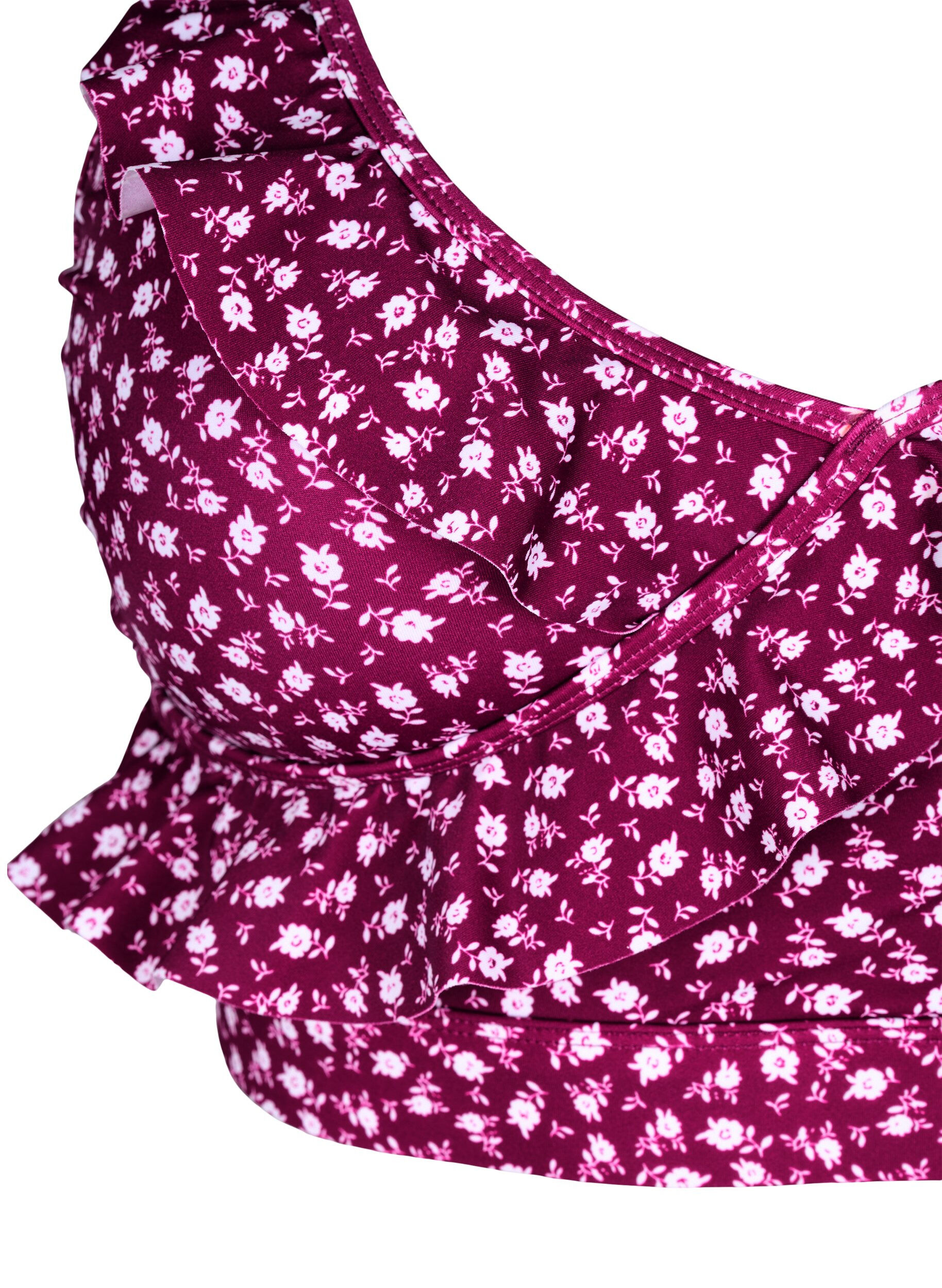 ZizziKwiatowy stanik bikini z falbankami, Czerwony, Packshot image number 2