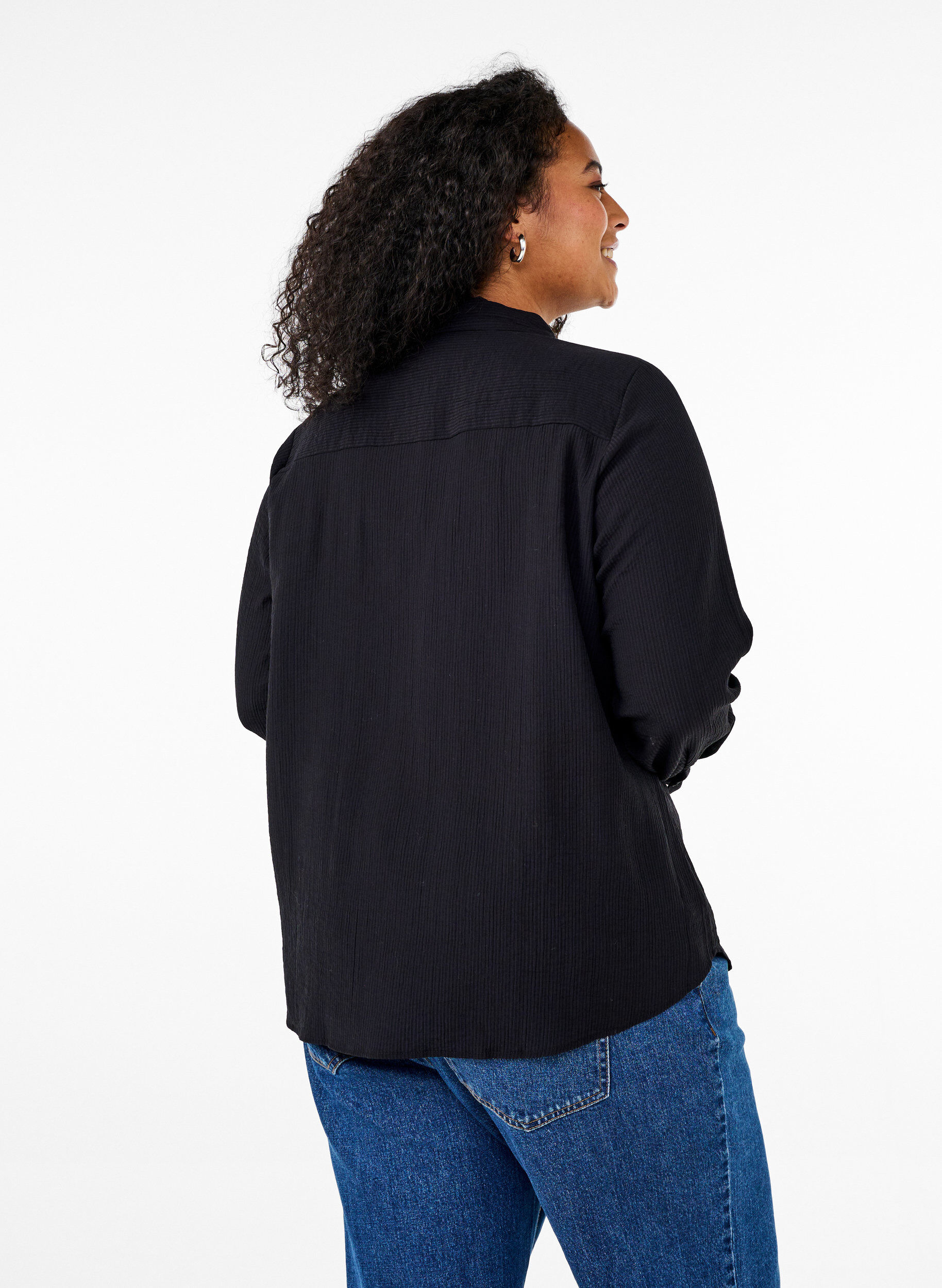 Zizzi Koszula z faktura w paski, Czarne, Model image number 2