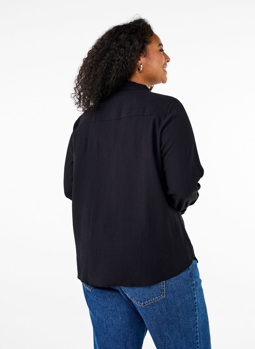 Koszula z faktura w paski, Czarne, Model image number 2