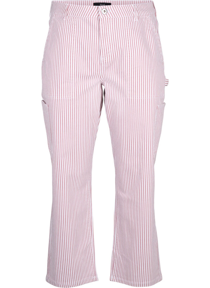  Jeansowe bojówki w paski o prostym kroju, Rose White Stripe, Packshot image number 0