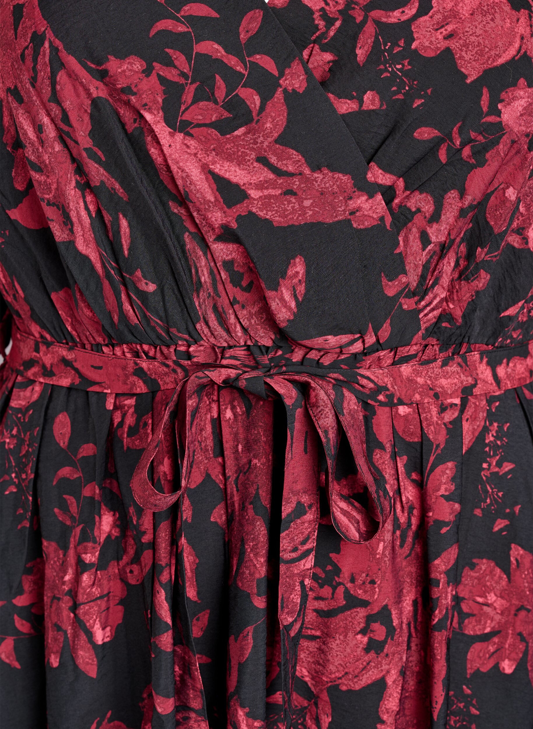 Zizzi Sukienka do kolan z pasem do wiazania i efektem drapowanym, Czarne, Packshot image number 2