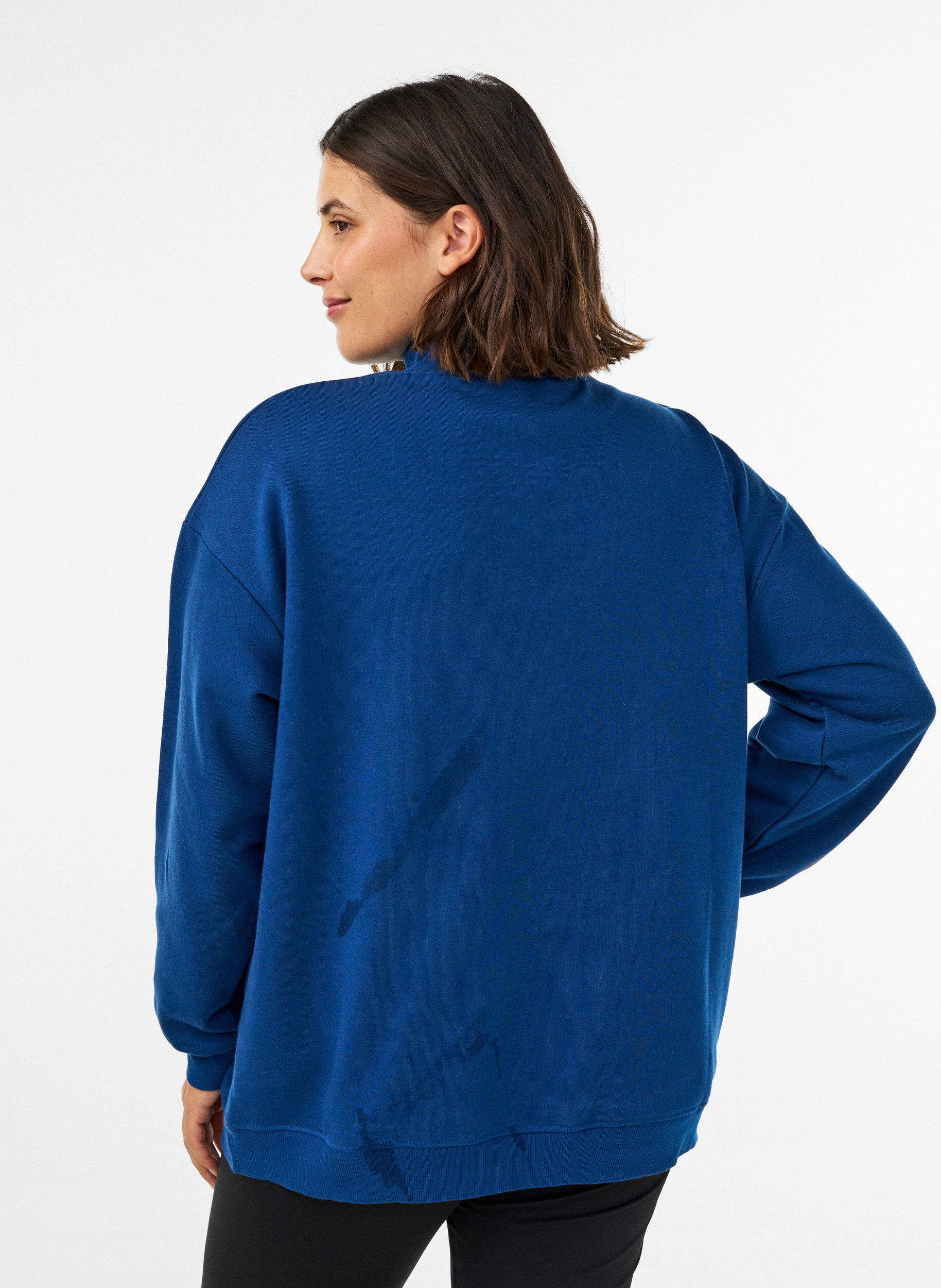 ZizziBluza z wysokim kolnierzem i sportowym motywem z przodu, Niebieskie, Model image number 2