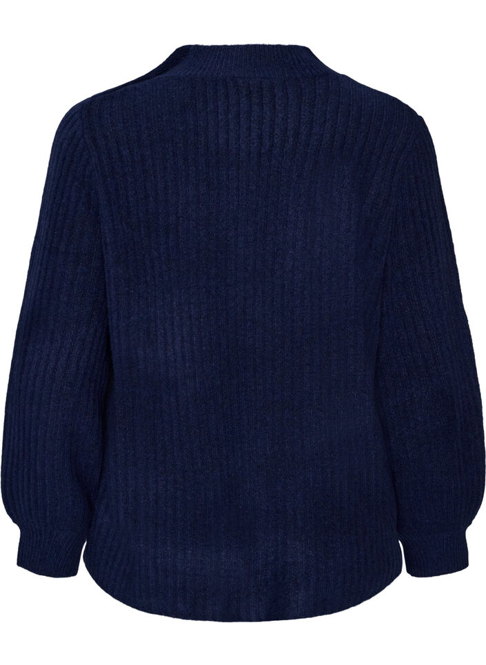 Prazkowany sweter z bufiastymi rekawami i guzikami, Niebieskie, Packshot image number 1