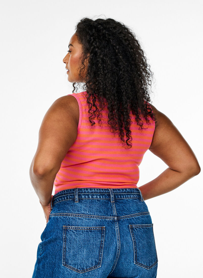 Tank top w paski o prazkowanej strukturze, Melon B.Gum Stripe, Model image number 1