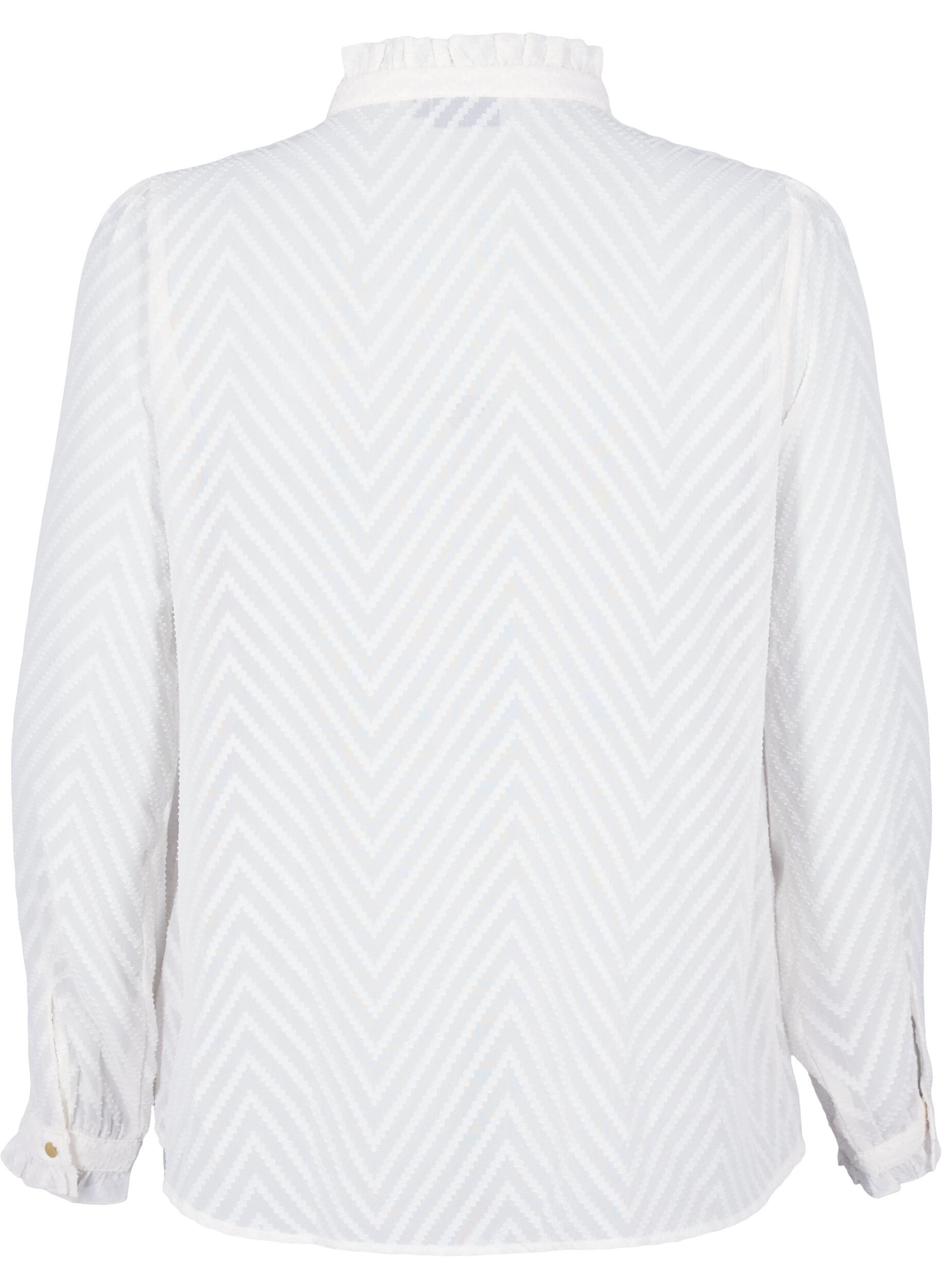 Zizzi Bluzka koszulowa z marszczeniami i wzorzysta faktura, Snow White, Packshot image number 1