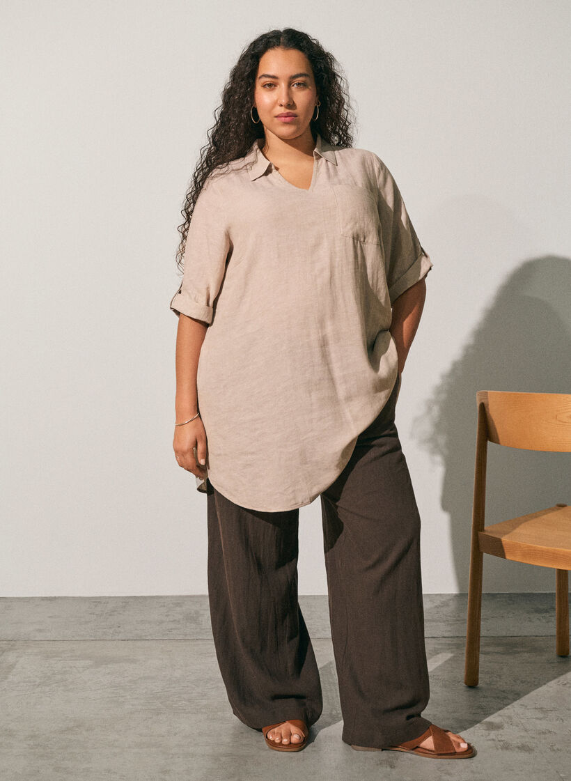 Tunika z lnu i wiskozy w ksztalcie litery A, Beżowy, Image image number 0