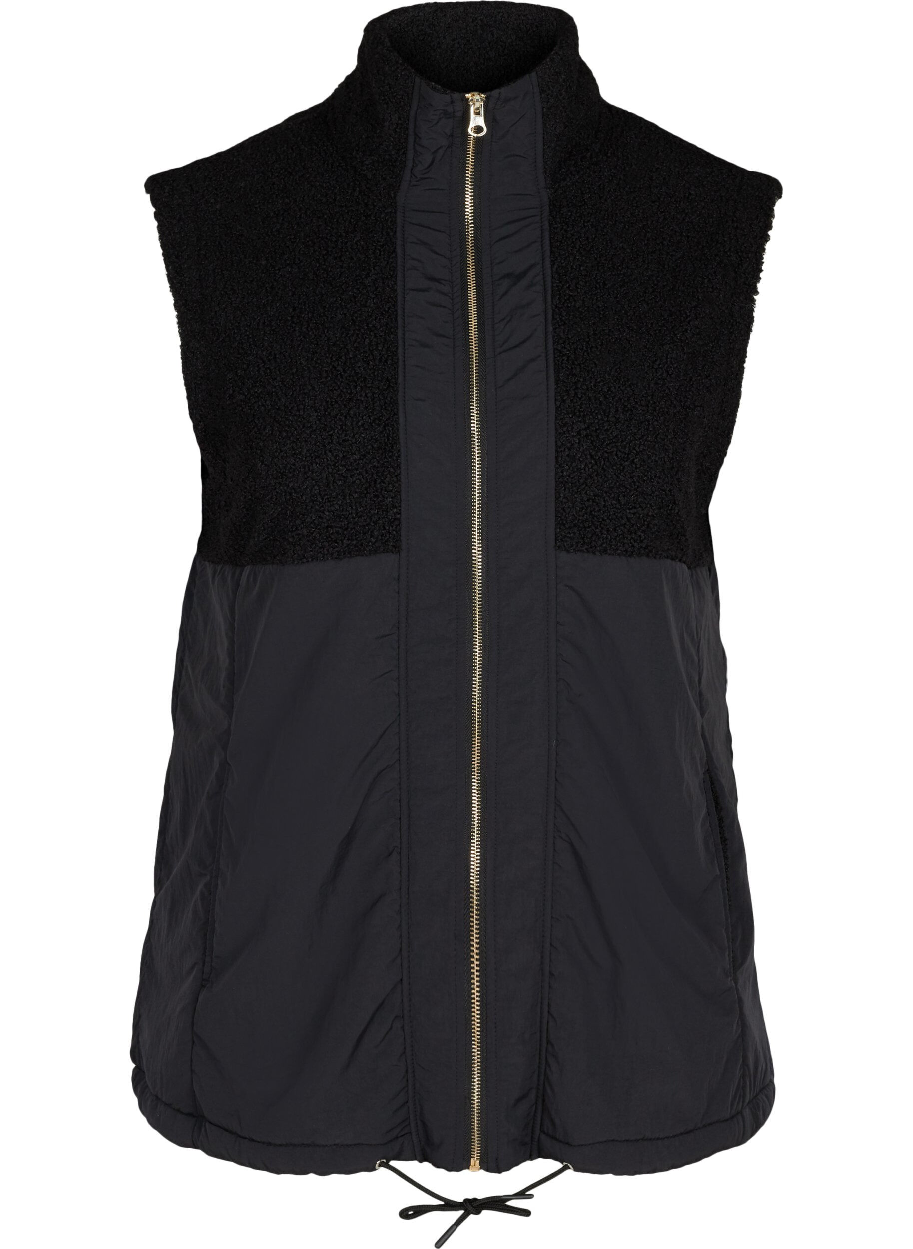 Zizzi Short vest with teddy and zip, Black, Packshot image number 0