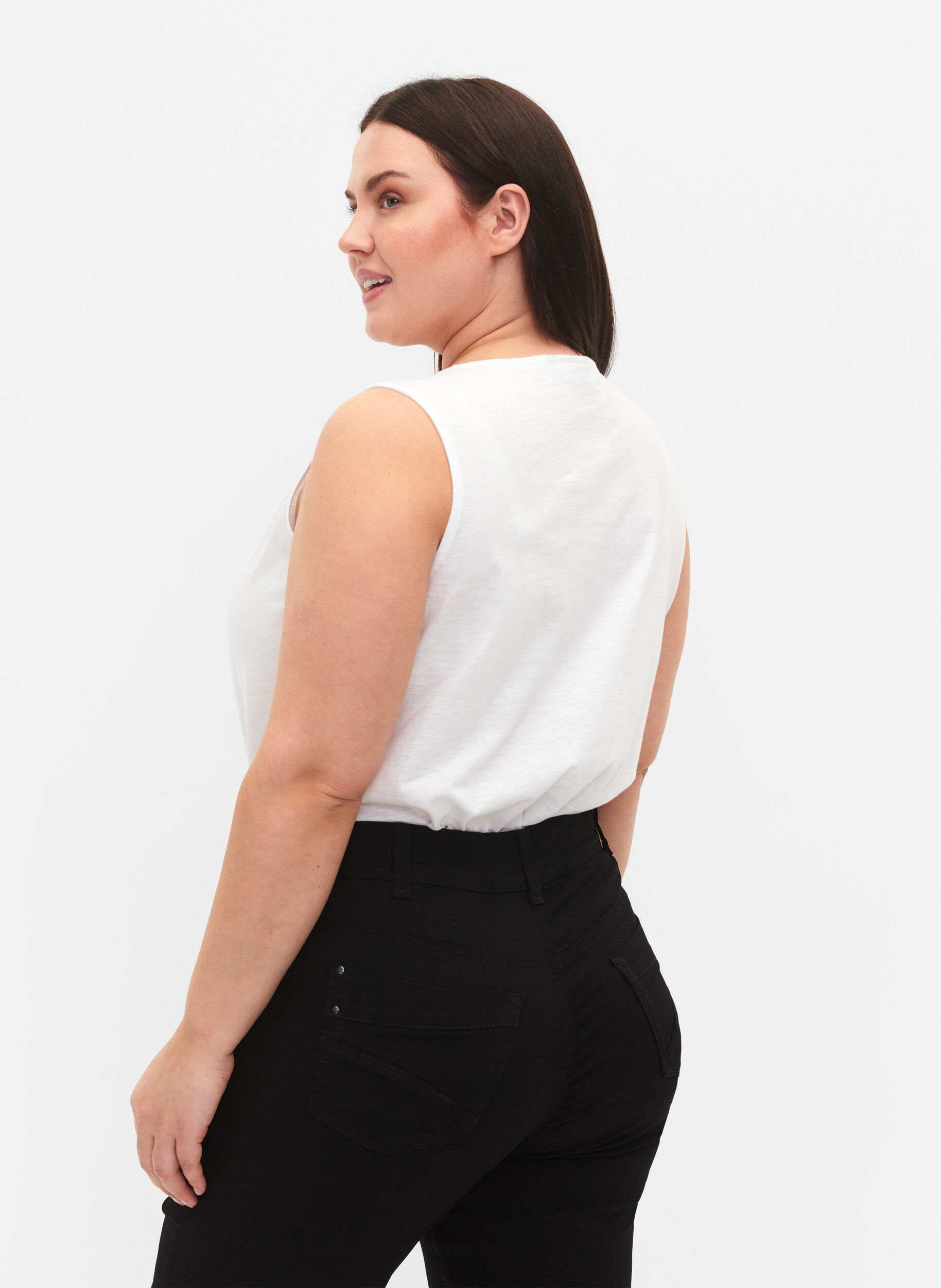 Zizzi Bawelniany top bez rekaw&oacute;w, Bright White, Model image number 1