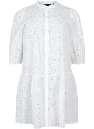 Bawelniana sukienka koszulowa z haftem angielskim, Bright White, Packshot image number 0
