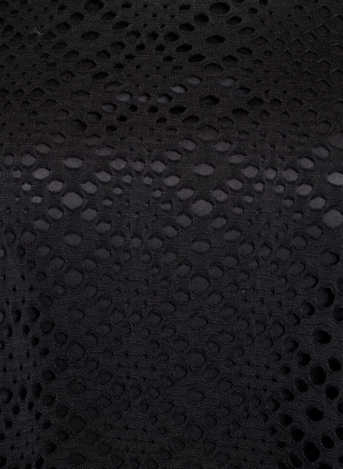 Sukienka do kolan z oczkowym wzorem i krótkimi rekawami, Czarne, Packshot image number 2