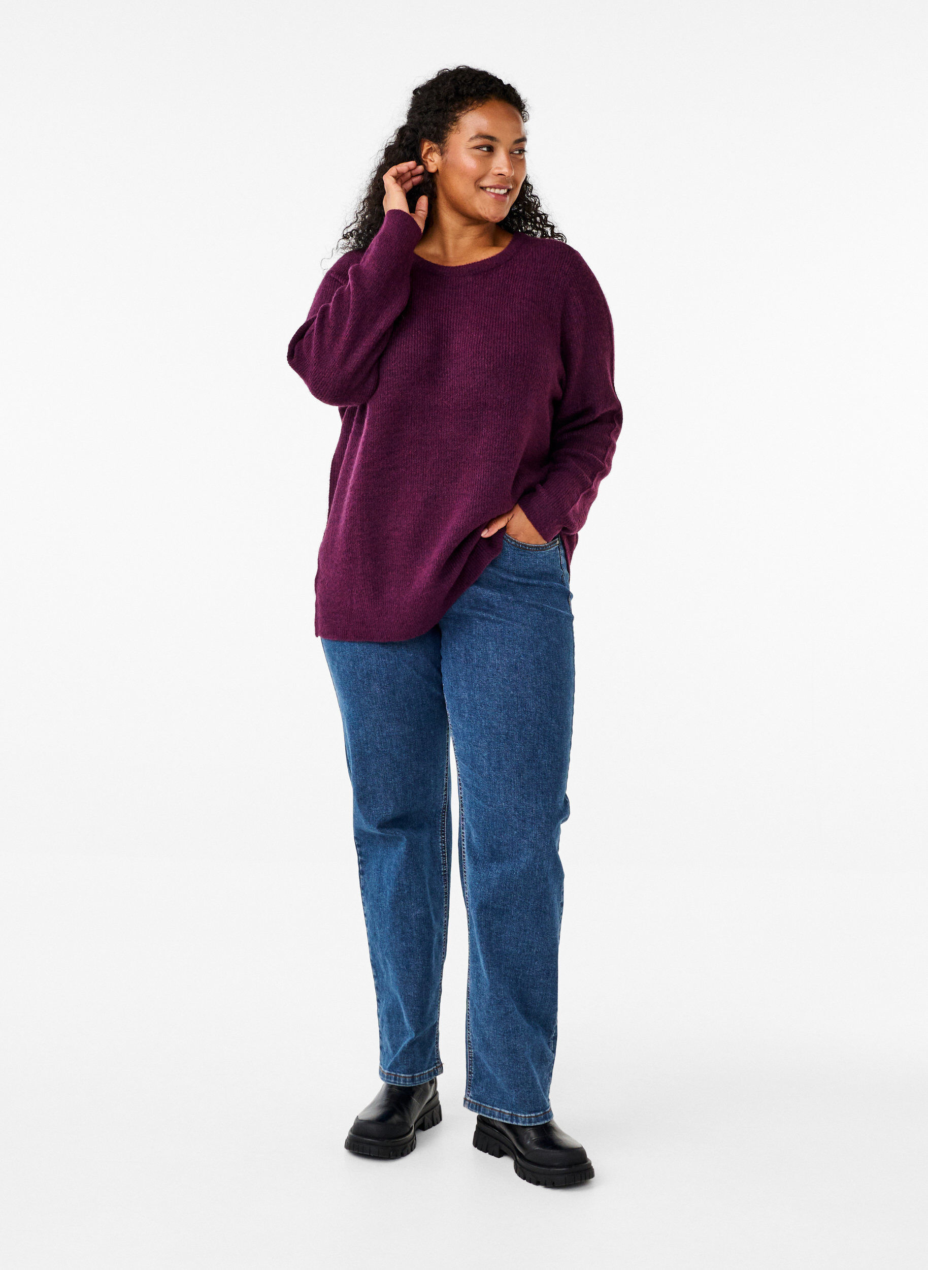 Zizzi Melanzowy sweter z okraglym dekoltem, Potent Purple Mel., Model image number 2