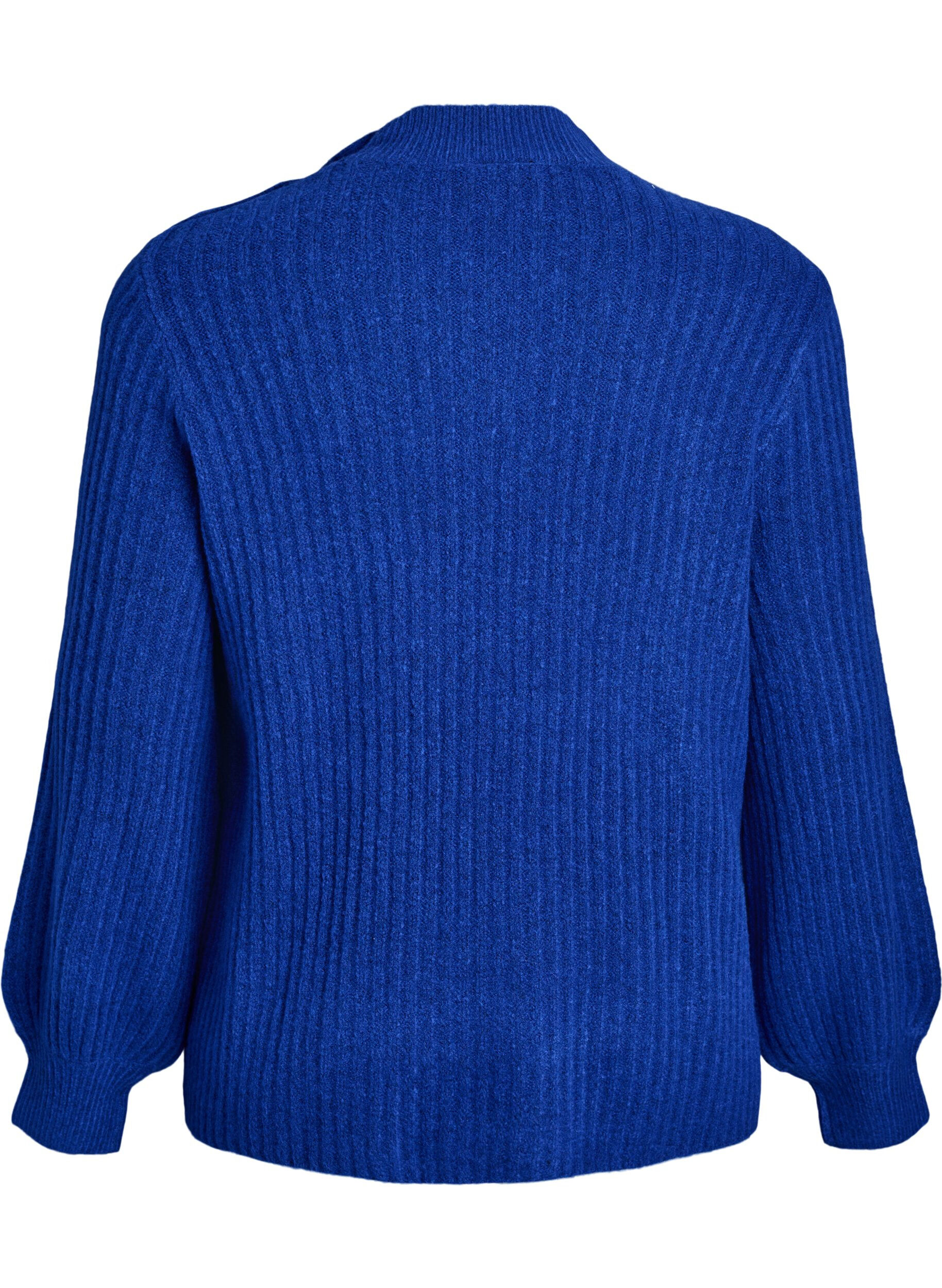 ZizziPrazkowany sweter z bufiastymi rekawami i guzikami, Niebieskie, Packshot image number 1