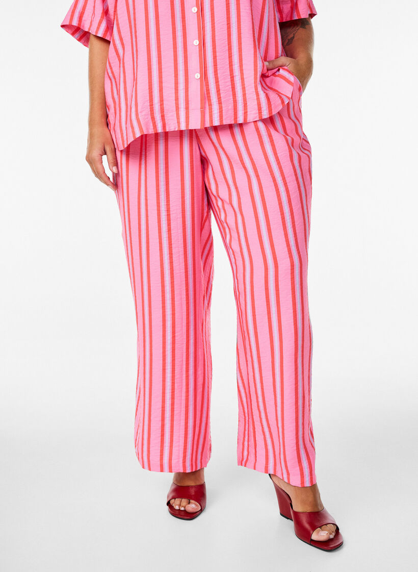 Spodnie w paski z wysoka talia i szerokimi nogawkami, R&oacute;żowy, Model image number 2