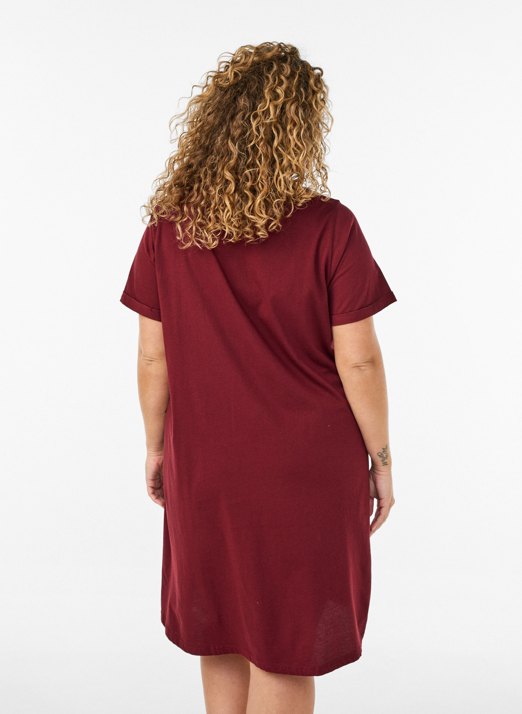 ZizziKoszula nocna z bawelny organicznej z kr&oacute;tkim rekawem, Ciemnobordowy, Model image number 2