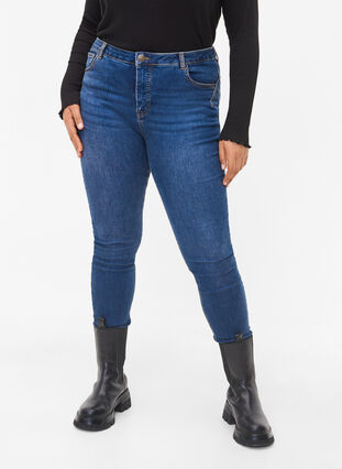 Bardzo obcisle jeansy Amy z wysokim stanem, Blue denim, Model image number 2
