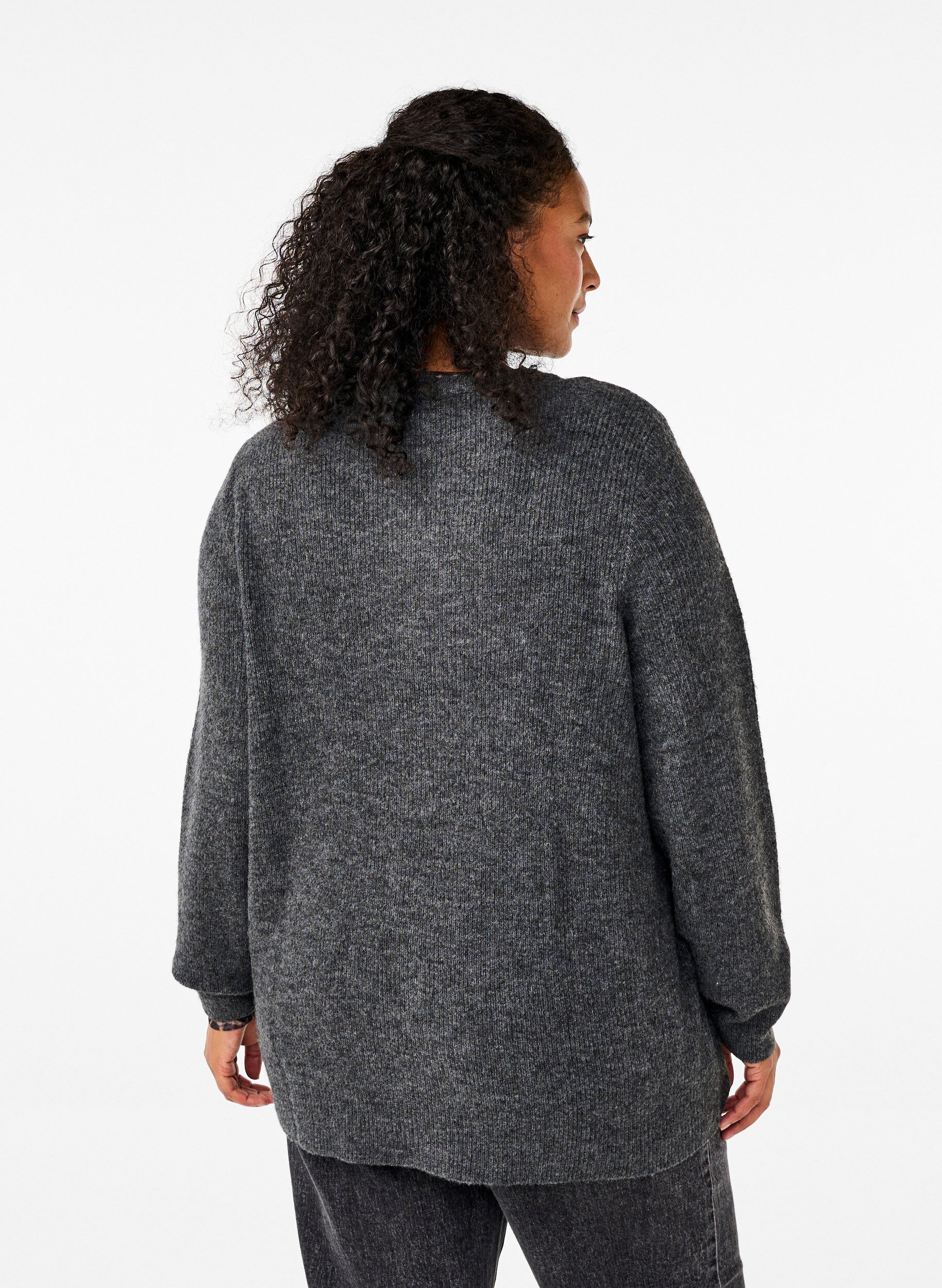 Zizzi Melanzowy sweter z okraglym dekoltem, Dark Grey Black Mel., Model image number 1