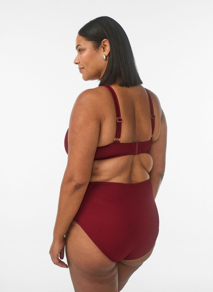 Doly bikini na wysokim staniku z faktura, Czerwony, Model