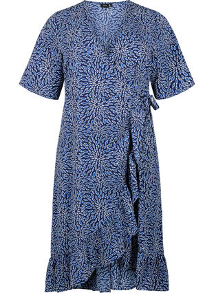 Kopertowa sukienka z nadrukiem i krótkim rekawem, M. Blue Graphic AOP, Packshot image number 0