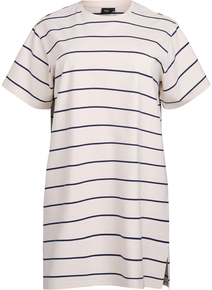 Krótka dzersejowa sukienka w paski, Beżowy, Packshot image number 0