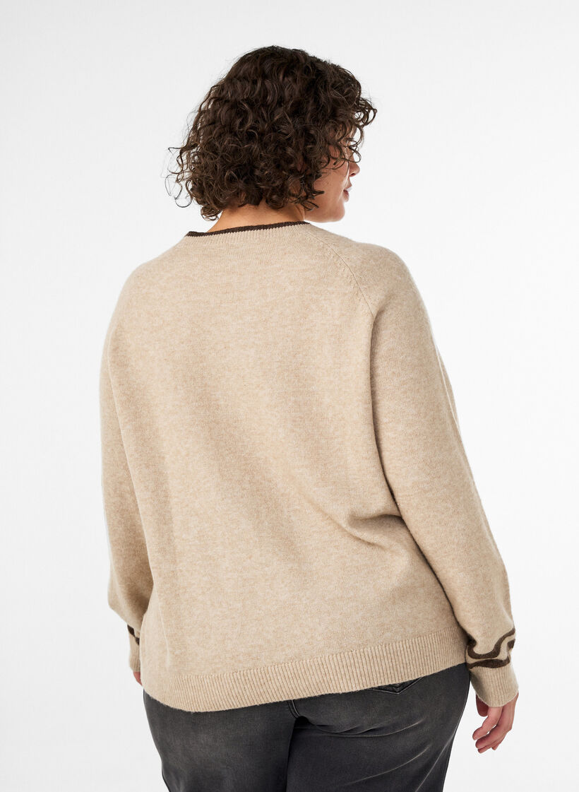 Sweter z logo i kontrastowymi paskami, Beżowy, Model image number 2
