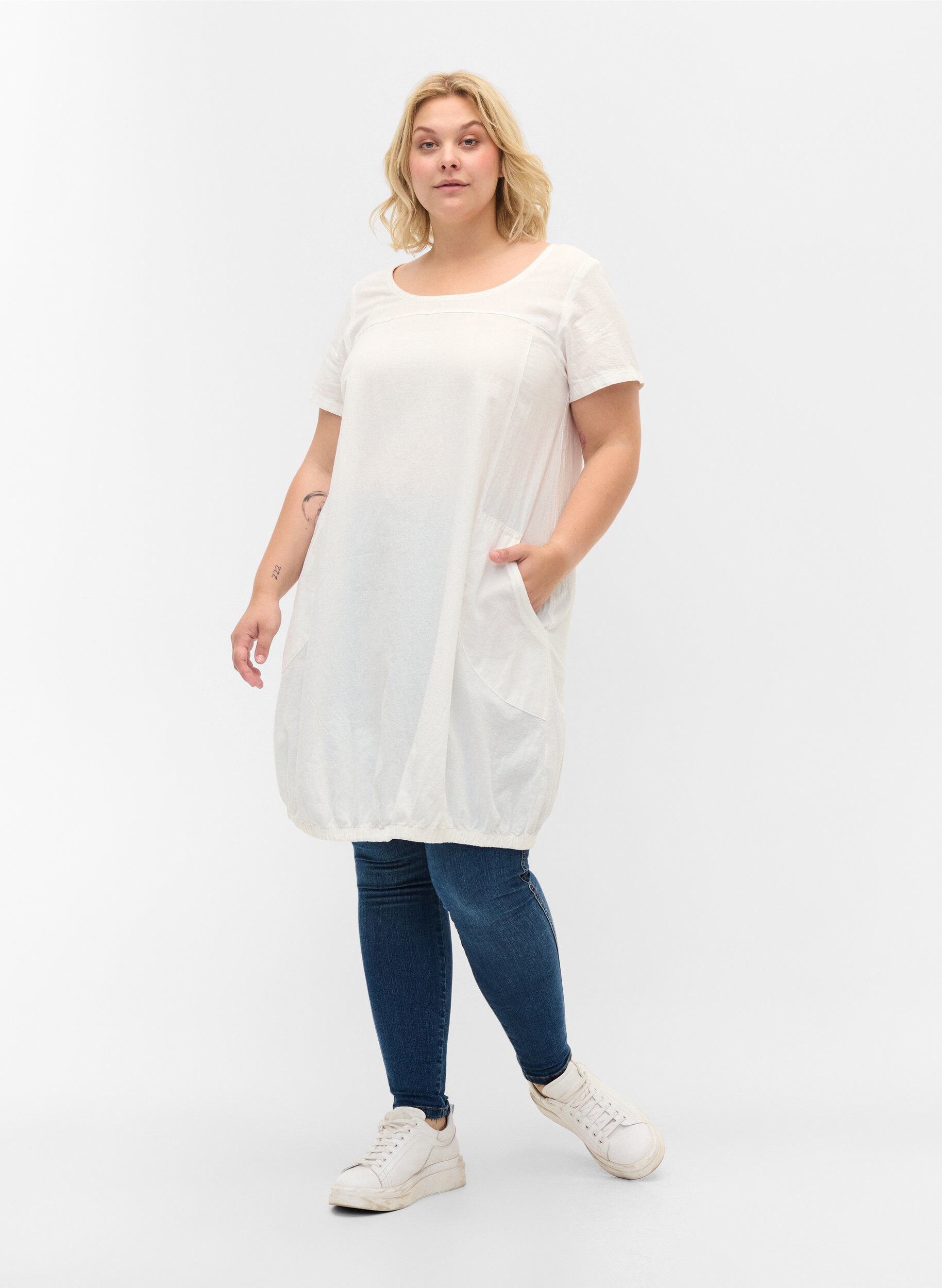 ZizziBawelniana sukienka z kr&oacute;tkim rekawem, Biały, Model image number 1