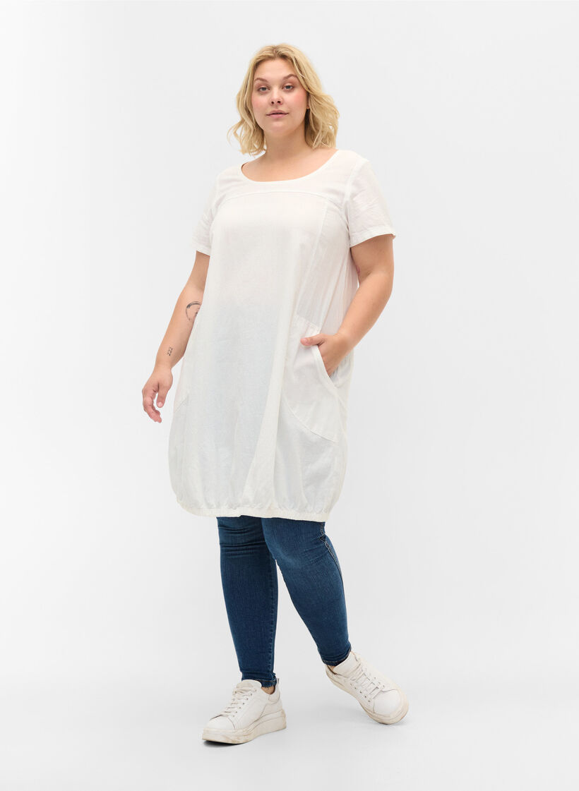 Bawelniana sukienka z kr&oacute;tkim rekawem, Biały, Model image number 1