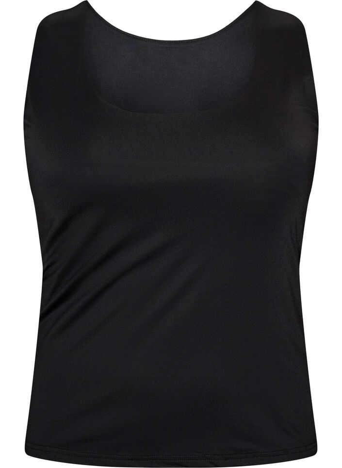 Dopasowany top basic z gladkiego materialu, Czarne, Packshot image number 0