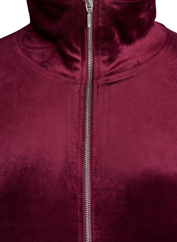 Welurowy kardigan z zamkiem blyskawicznym i wysokim kolnierzem, Ciemnobordowy, Packshot image number 2