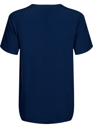 Wiskozowa bluzka z krótkim rekawem i zakladkami, Navy Blazer, Packshot image number 1