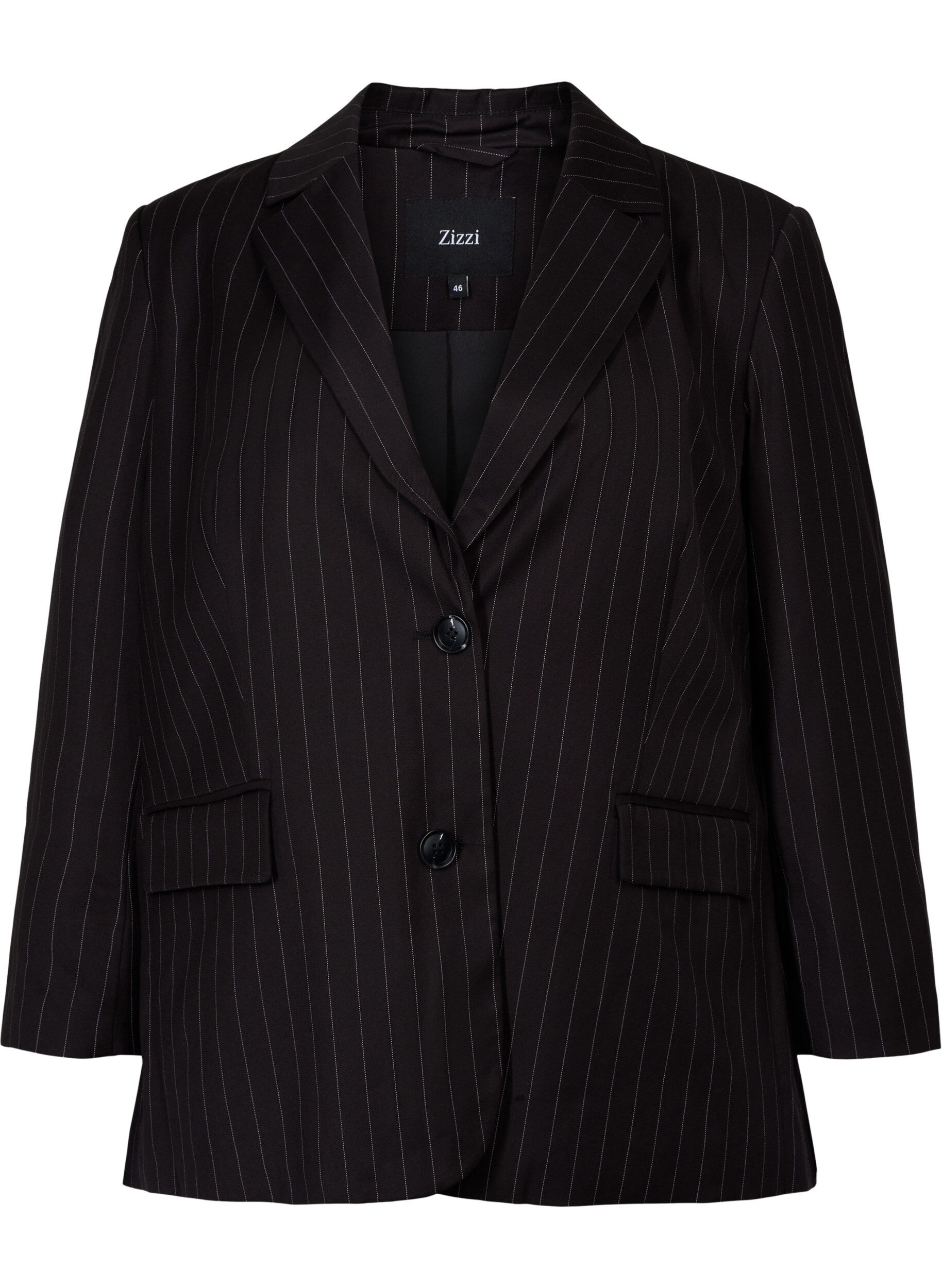 Zizzi Blezer w prazki, Black W. Pinstripe, Packshot image number 0