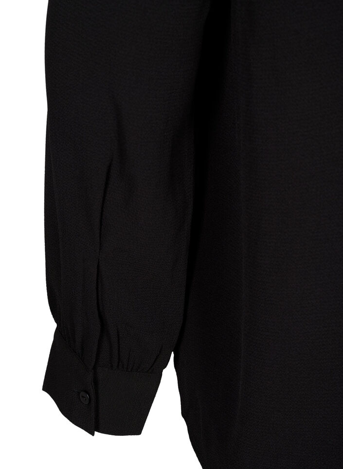 Jednokolorowa koszula z kolnierzykiem, Black, Packshot image number 4