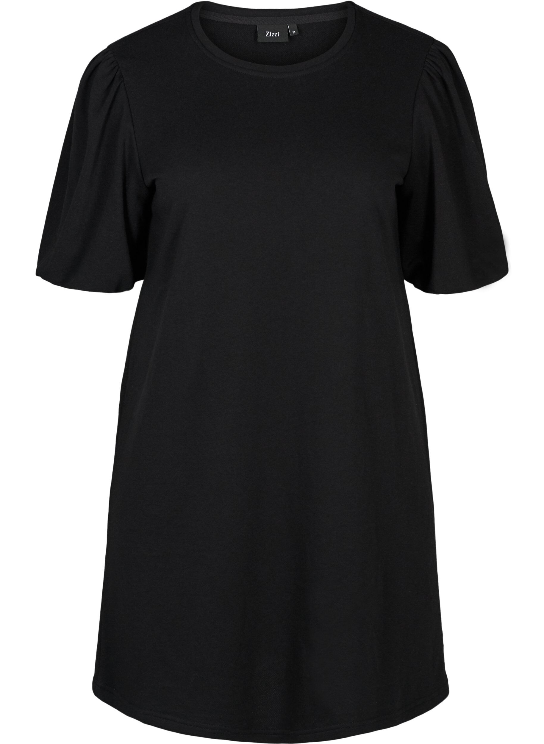 Zizzi Sweater dress with puff sleeves, Black, Packshot image number 0