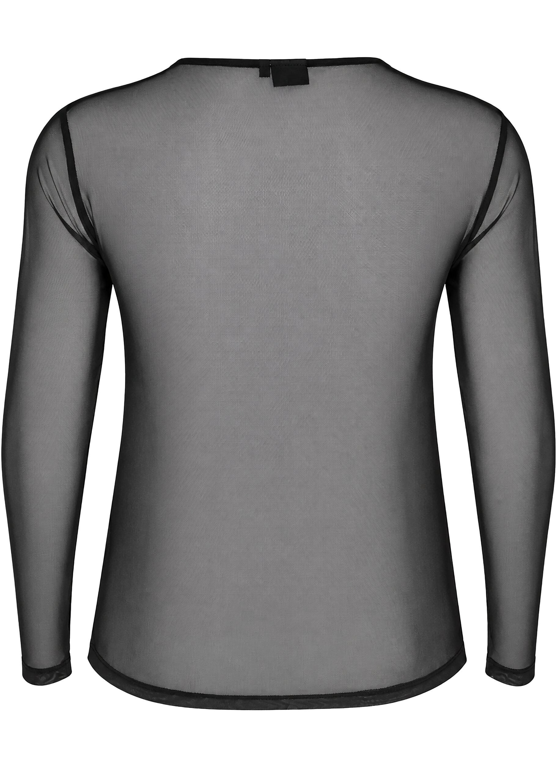 ZizziBluzka siatkowa z dlugim rekawem, Czarne, Packshot image number 1